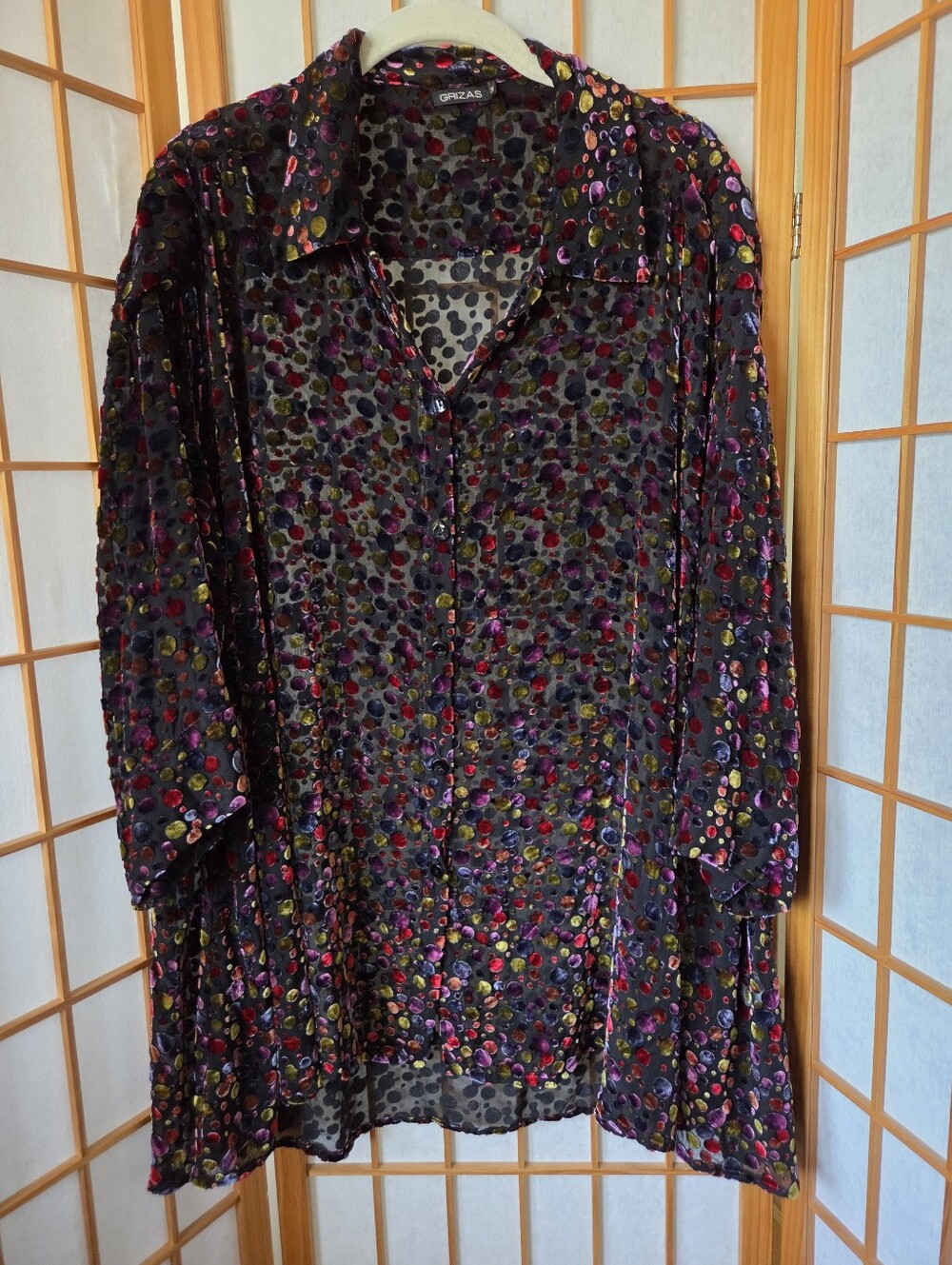 WOMENS DESIGNER GRIZAS SILK/VISCOSE 3/4 SLEEVES BUTTONS DOWN TUNIC BLOUSE MEDIUM